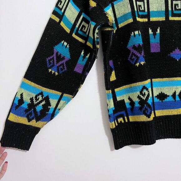 Vintage Jane Adams 90s Geometric Print Pullover Knit Sweater - Picture 5 of 7